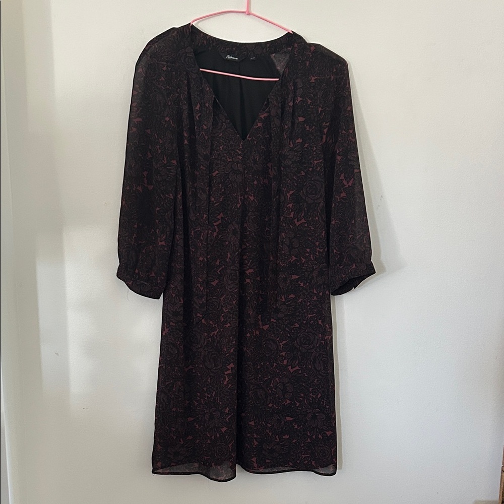 Reitmans Black Dress with Red Floral Accents